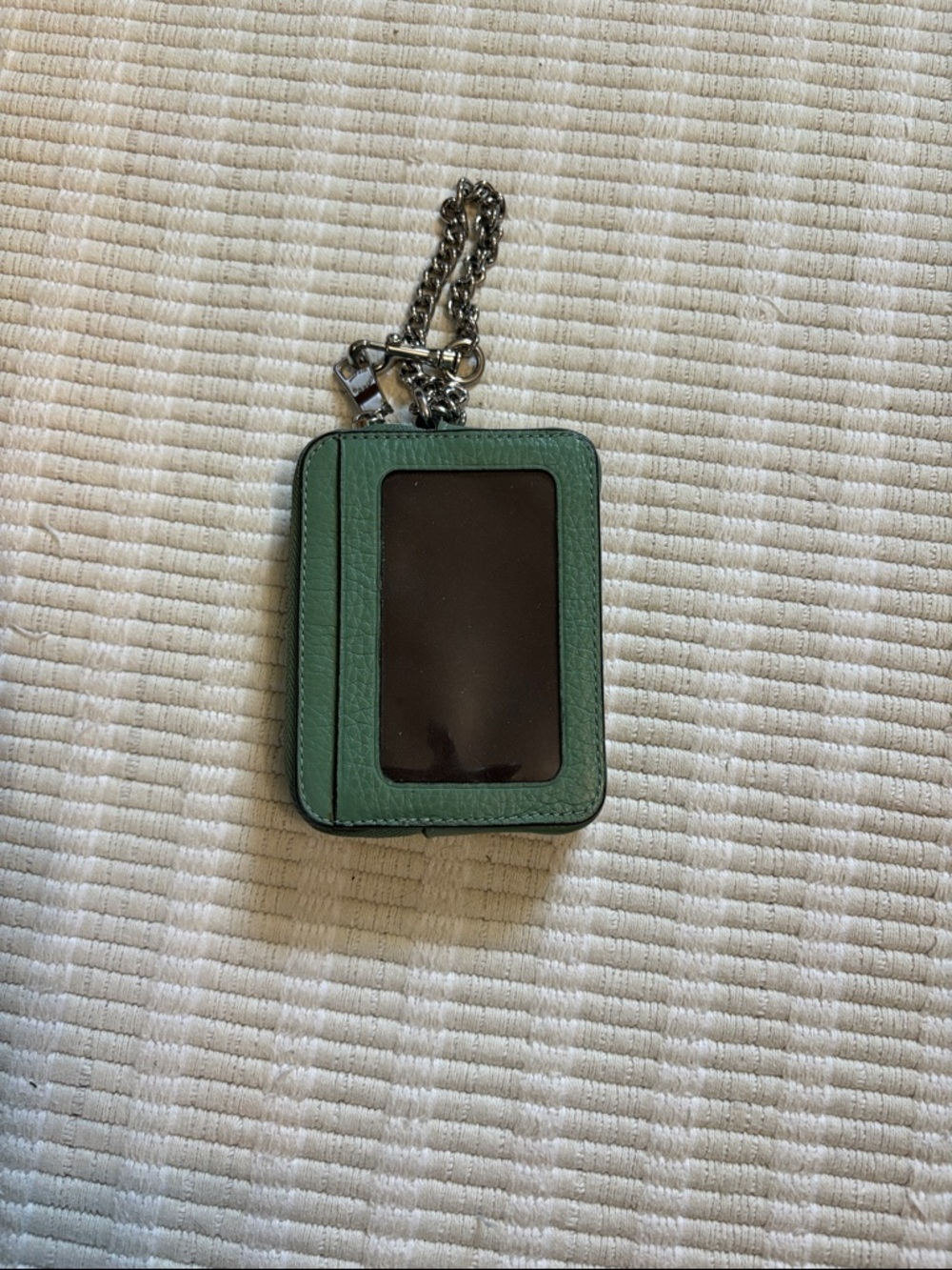 Coach Mint Green Pebbled Leather Zip Card Holder with Chain - Picture 2 of 2